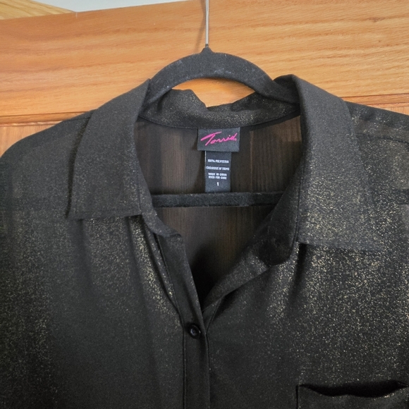 Size 1 Torrid Black/gold Sheer Button-Up Blouse - Picture 6 of 8